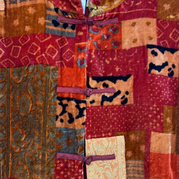 Coldwater Creek Vest Jacket Womens Size PXL Velvet Red Orange Patchwork Silk - Picture 2 of 9